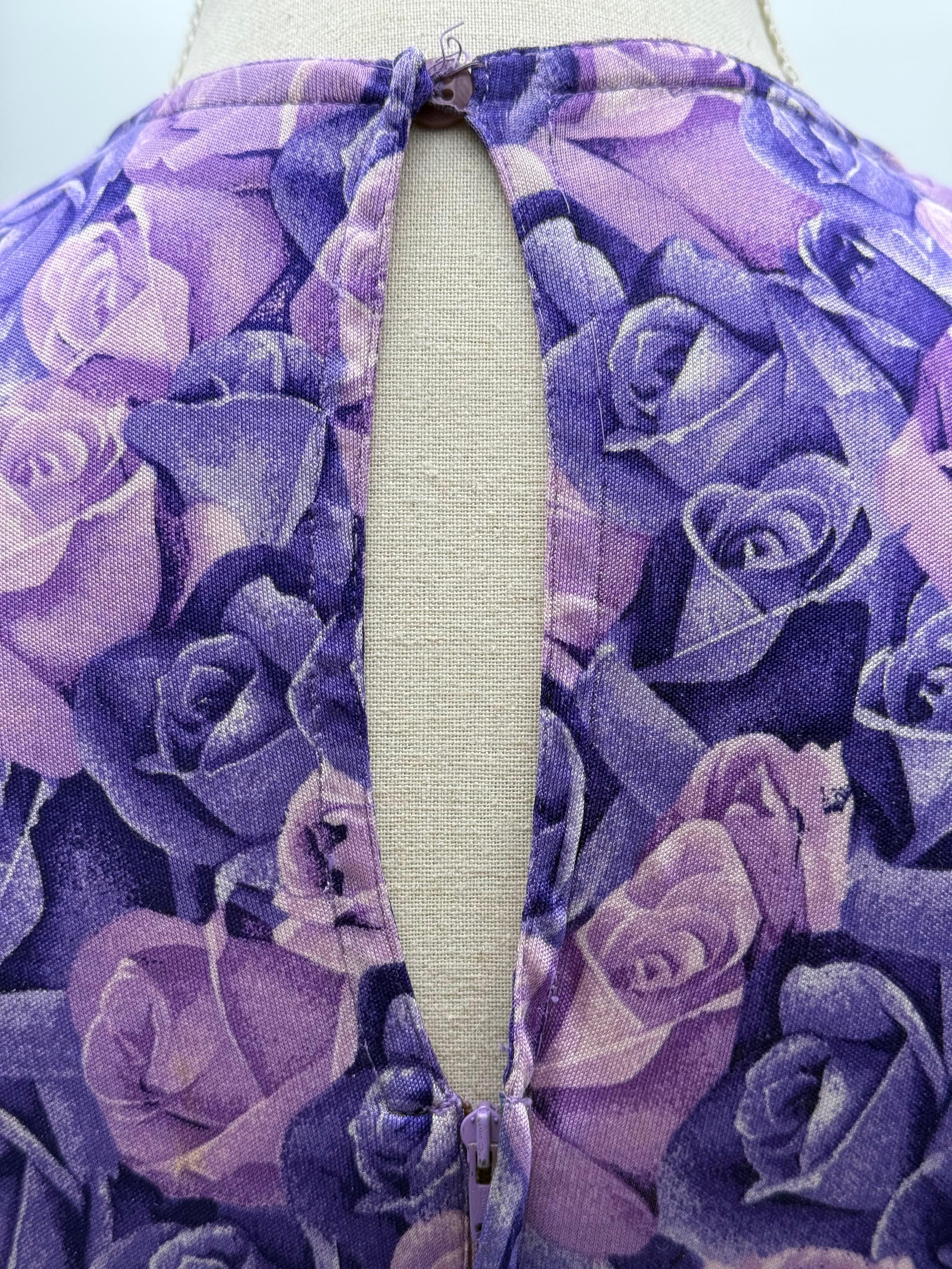 Versace Maglia Vintage in Viscosa Stampa Rose Viola - Mercatino di Ninni